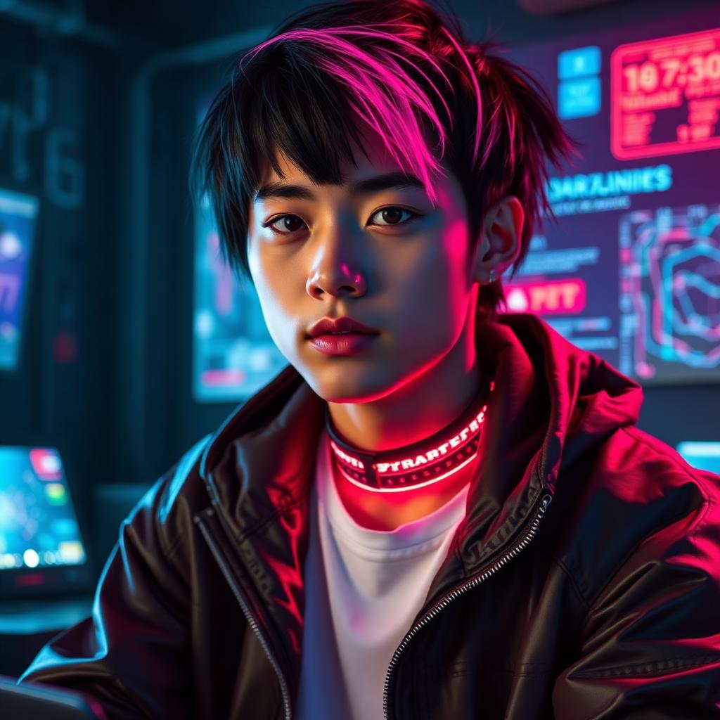 Portrait of Zane — Cyberpunk hacker in Neon Kyoto.