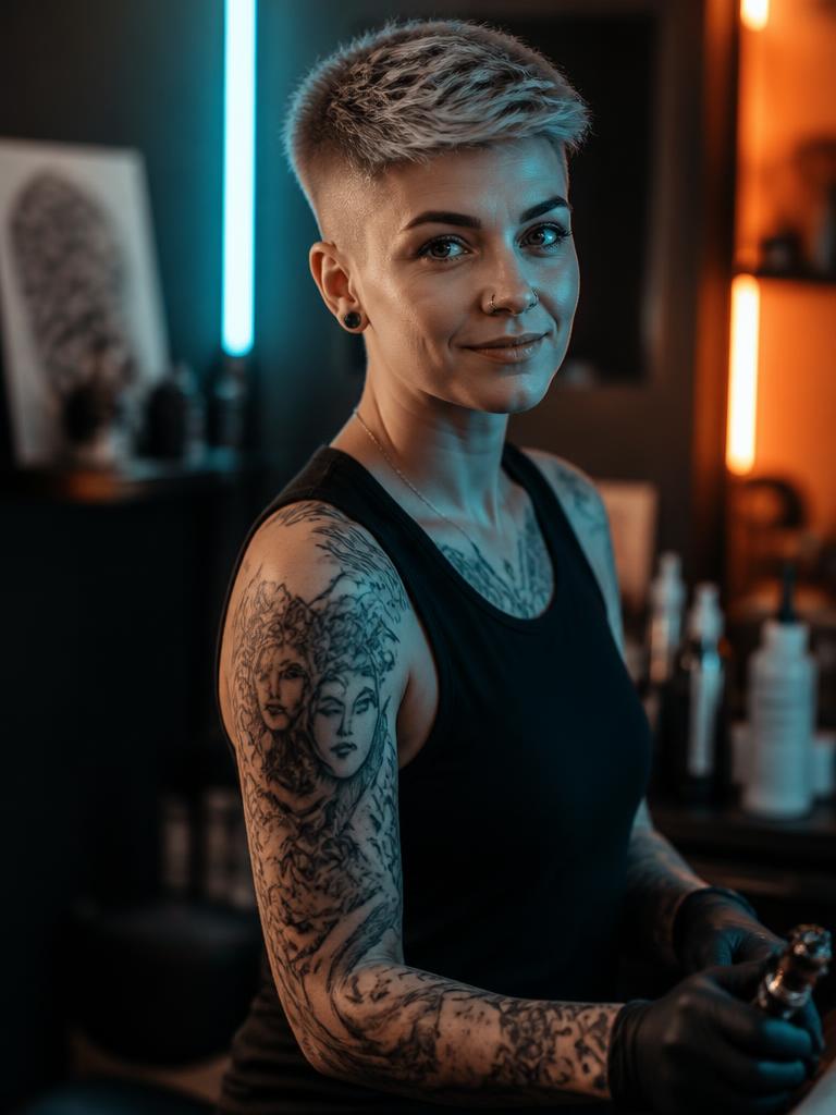 Portrait of Rae Solaris — Non-binary tattoo artist who reads people like line art
